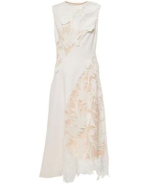 Oscar de la Renta Lace-Trimmed Wool-Blend Midi Dress - White