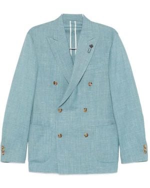 Lardini Double-Breasted Wool Blazer - Blue