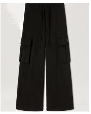 Palm Angels Wide Leg Drawstring Cargo Trousers - Black