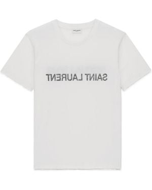 Saint Laurent Reverse Logo Printed Crewneck T-Shirt - White