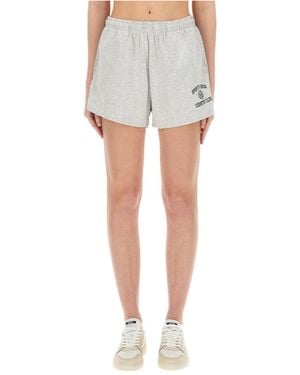 Sporty & Rich Varsity Crest Logo Printed Shorts - Grey
