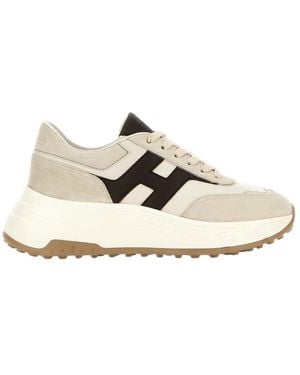 Hogan H669 Leather And Nappa Trainers With Side H Logo And Platform Sole - White