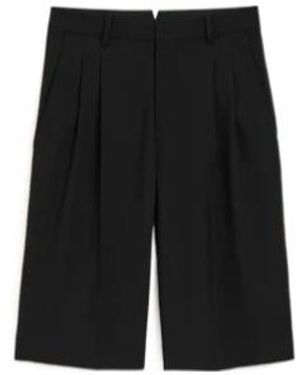 Ami Paris Ami Pleated Wide-Leg Bermuda Shorts - Black