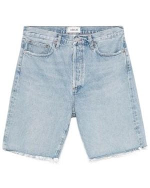 Agolde Anson Frayed Hem Denim Shorts - Blue