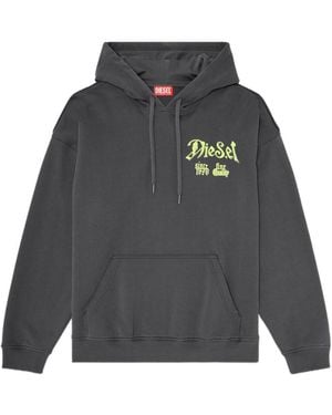 DIESEL Cotton Hoodie With Flocked Graphics - Grey