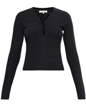 FRAME The Velvet Trim Henley Top - Black