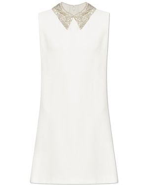 Versace Embellished-Collar Sleeveless Mini Dress - White