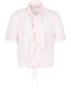 Marni Viscose Twill Top With Neck Tie - White