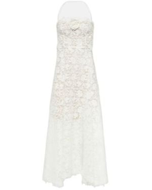 Oscar de la Renta Floral-Appliqué Guipure Lace Gown - White