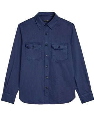 Tom Ford Cotton-Linen Long-Sleeve Shirt - Blue