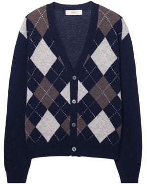 DUNST Argyle-Intarsia Cardigan - Blue