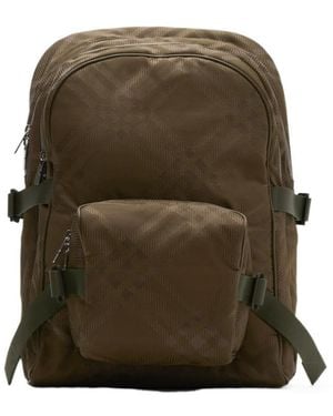 Burberry Checked Jacquard Zipped Backpack - Green