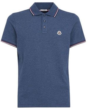 Moncler Tricolour-Trimmed Cotton Polo Shirt - Blue
