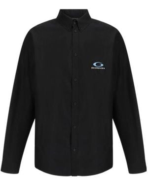 Balenciaga Logo Embroidered Long-Sleeved Shirt - Black