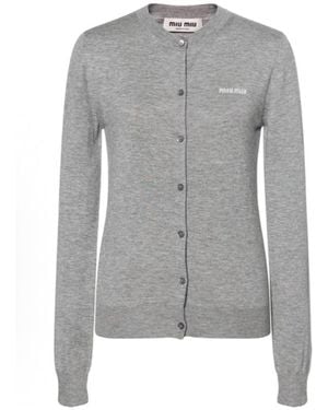 Miu Miu Crewneck Button-Up Cardigan - Grey