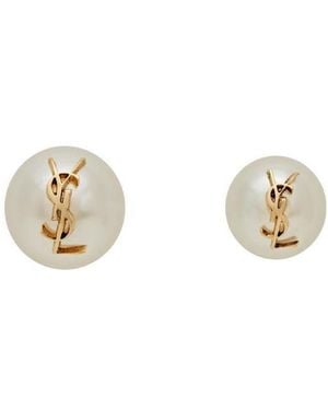 Saint Laurent Cassandre Detailed Round Earrings - White