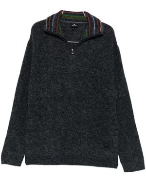 Paul Smith Ps Half-Zip Striped-Collar Jumper - Black