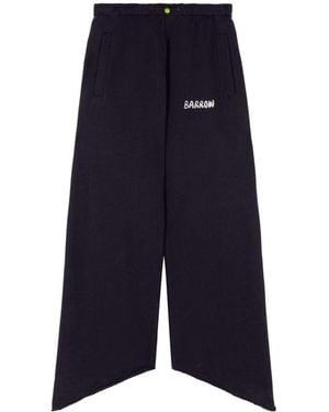 Barrow Asymmetric Logo Printed Pants - Blue