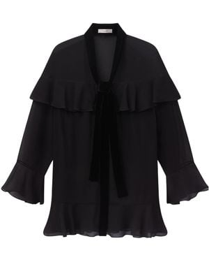 FRAME Ruffled-Details Tie-Neck Dress - Black