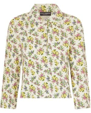 Dolce & Gabbana Floral-Print Polo Shirt - Metallic