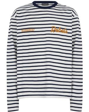 DSquared² Stripe Logo Long Sleeve T-Shirt - Blue