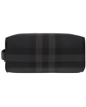 Burberry Logo Detailed Checked Wash Bag - Black