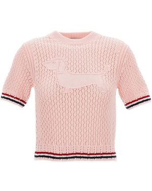 Thom Browne Hector Pointelle Knitted T-Shirt - Pink
