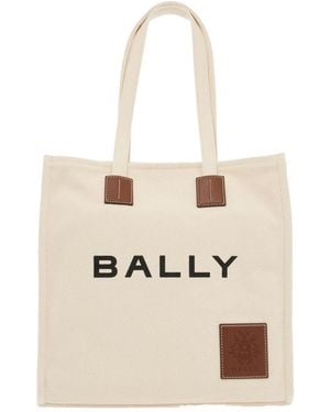 Bally Akelei Logo Printed Top Handle Bag - Natural