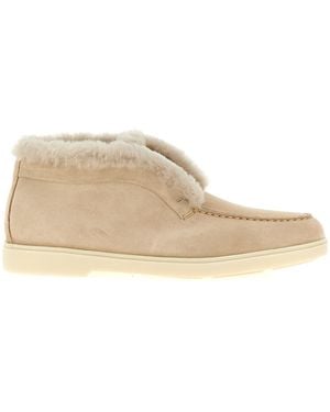 Santoni Round Toe Ankle Boots - Natural