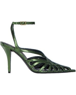 Balmain Python-Effect Leather Cage Sandals - Green