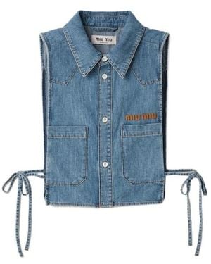 Miu Miu Cropped Chambray Tie Shirt - Blue