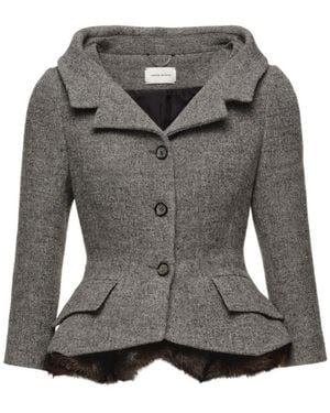 Magda Butrym Tailored Blazer With Faux Fur Peplum - Gray