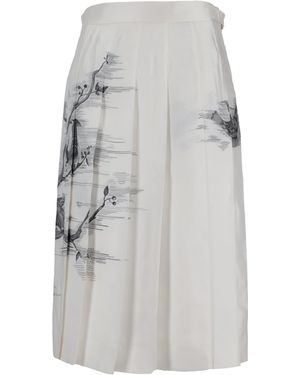 Thom Browne Pleated Bird Printed Midi Skirt - Grey