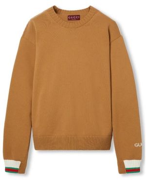 Gucci Inlaid Cotton Knitted Pullover - Brown