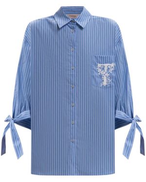 Twinset Pinstriped Tie-Fastened Shirt - Blue