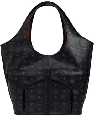 MCM Aren Mama Visetos-Pattern Tote Bag - Black