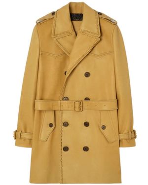 Burberry Mid-Length Leather Leverton Trench Coat - Yellow