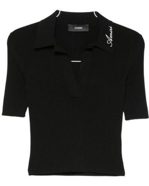 Amiri Logo-Embroidered Polo-Collar T-Shirt - Black