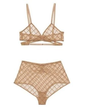 Gucci Gg Star Embroidered Tulle Lingerie Set - Natural