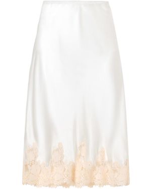 Doen Lace-Trimmed Silk-Satin Midi Skirt - White