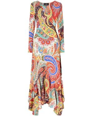 Etro Ruffled Paisley-Print Jersey Maxi Dress - Red