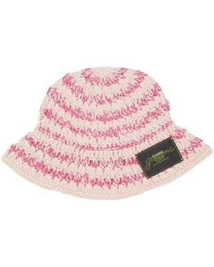 Ganni Logo Patch Crochet-Knit Bucket Hat - Pink