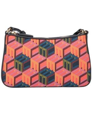 MCM Monogram Zip-Up Mini Shoulder Bag - Red
