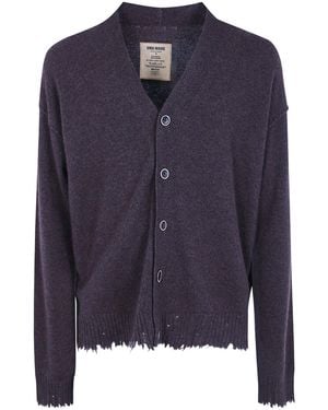Uma Wang Distressed V-Neck Cardigan - Blue