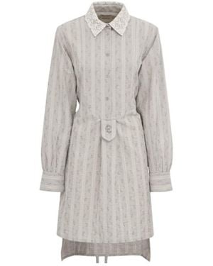 Erdem Ditsy Striped Cotton Long Sleeve Dress - Grey