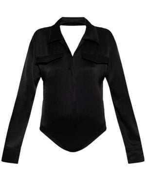 Courreges Courrèges Backless Satin Shirt Bodysuit - Black