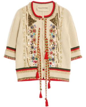 Valentino Embroidered Wool Cardigan - White