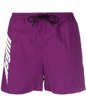 MSGM Logo-Printed Drawstring Swim Shorts - Purple