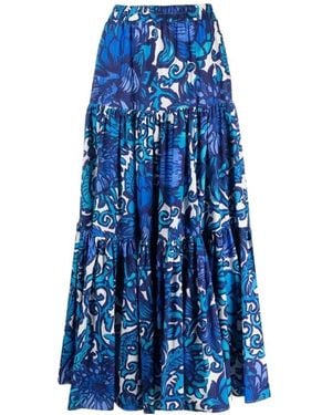 La DoubleJ Graphic-Print Tiered Cotton Skirt - Blue