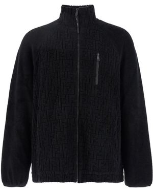 Fendi Ff Pattern High-Neck Zipped Sweatshirt - Black